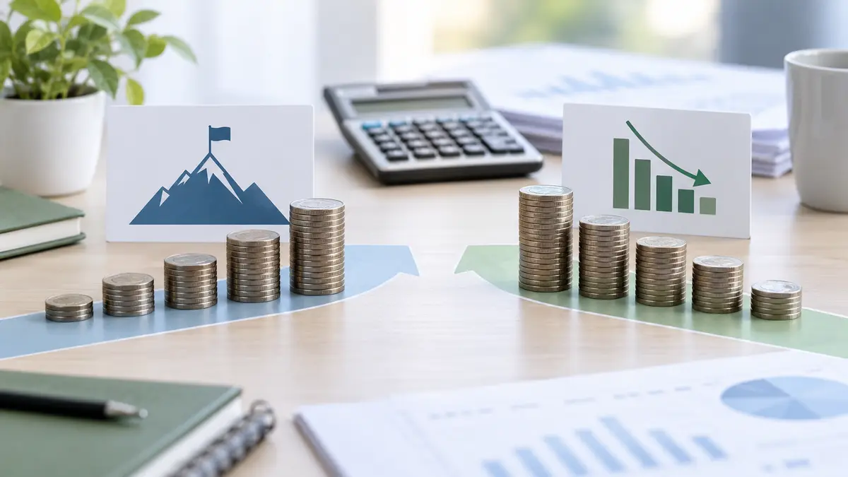 Debt snowball versus debt avalanche comparison with two coin-stack payoff paths