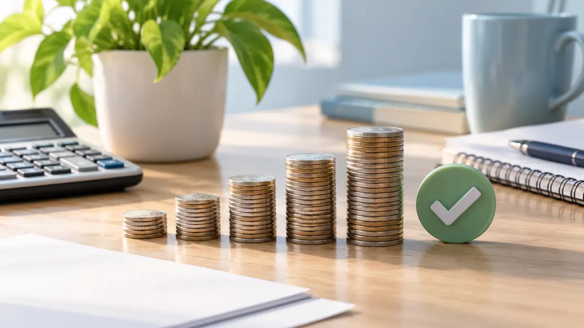 Debt snowball method shown with coin stacks growing from smallest to largest